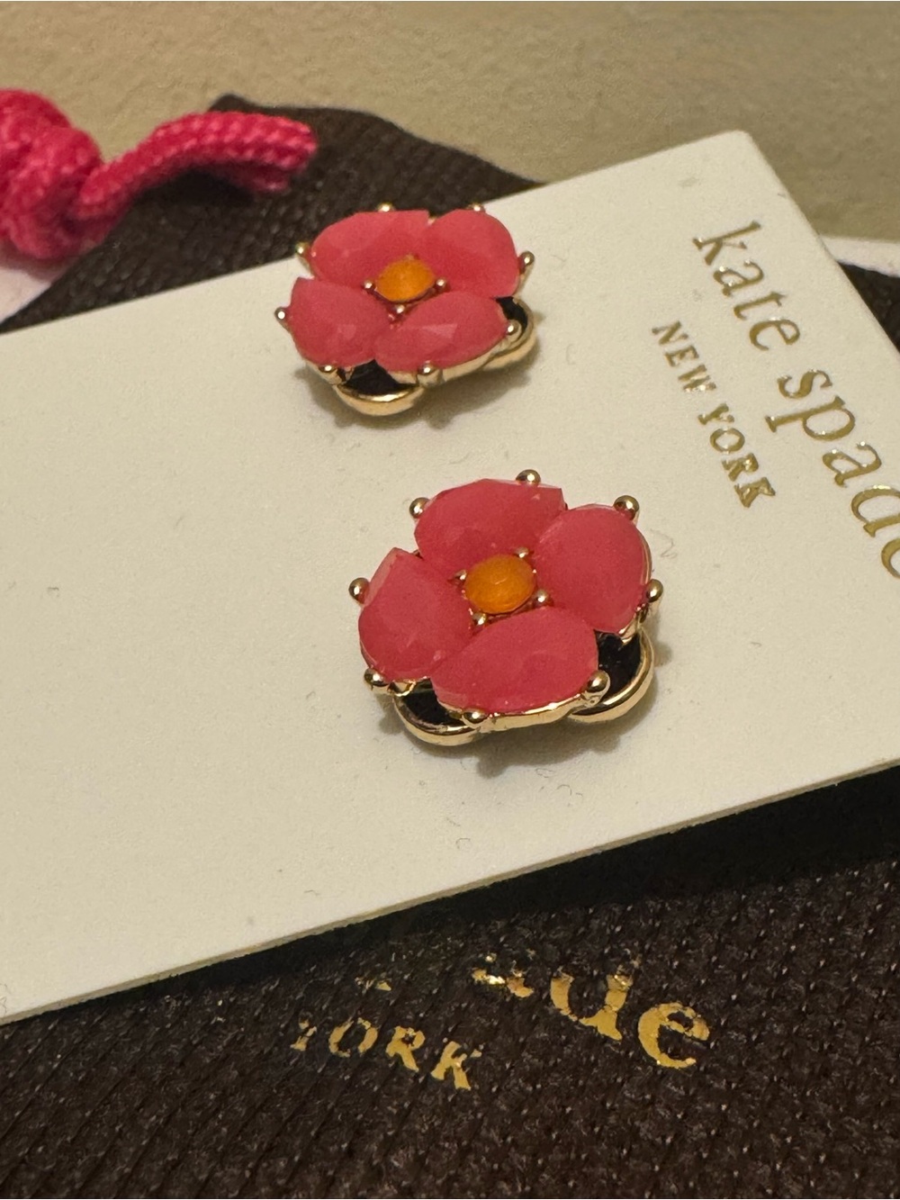 NWT Kate Spade Here Comes The Sun Flower Stud Earrings Pink Gold Pouch WBRU8713